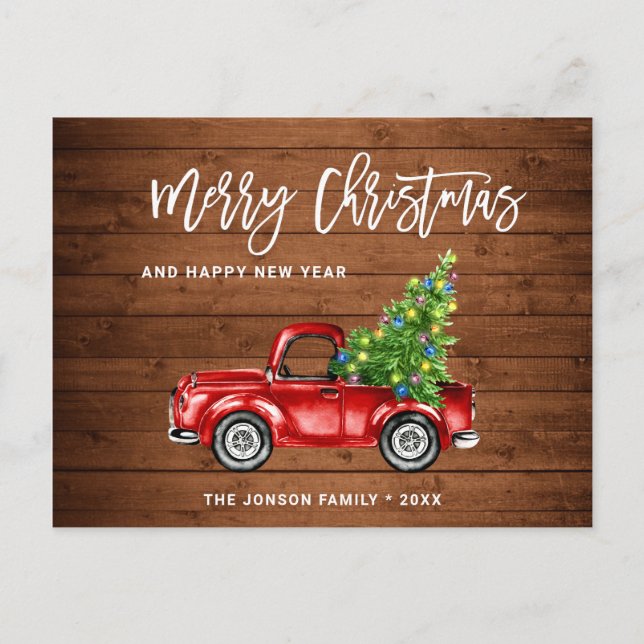 Retro Classic Rustic Christmas Red Truck Holiday Postcard (Front)