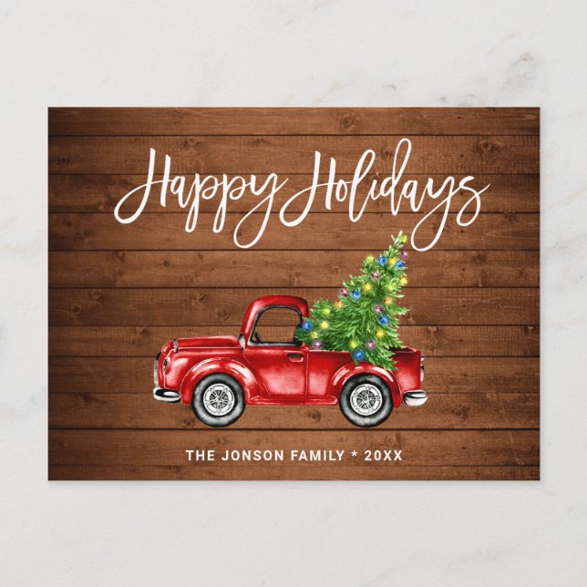 Retro Classic Rustic Christmas Red Truck Holiday Postcard (Front)