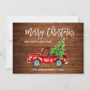 Retro Classic Rustic Red Truck Christmas Greeting Holiday Card