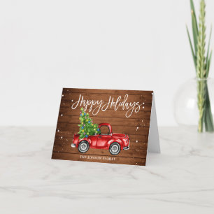 Retro Classic Rustic Red Truck Christmas Greeting Holiday Card