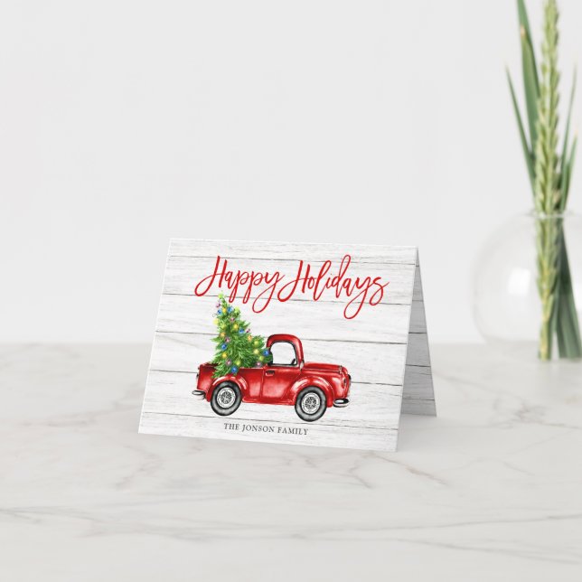 Retro Classic Rustic Red Truck Christmas Greeting Holiday Card (Front)
