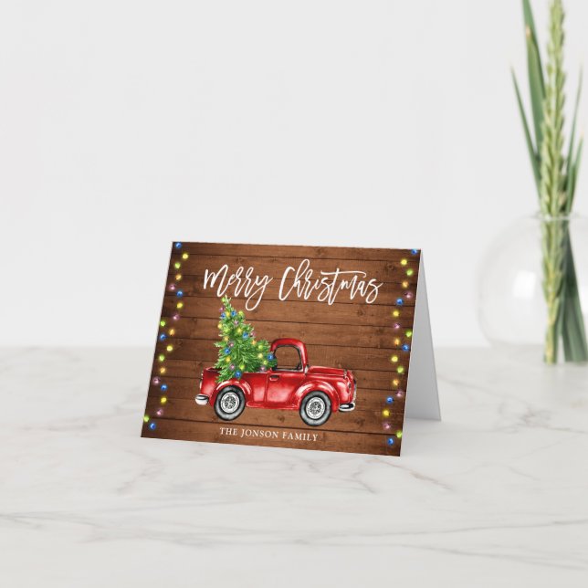 Retro Classic Rustic Red Truck Christmas Greeting Holiday Card (Front)