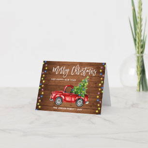 Retro Classic Rustic Red Truck Christmas Greeting Holiday Card