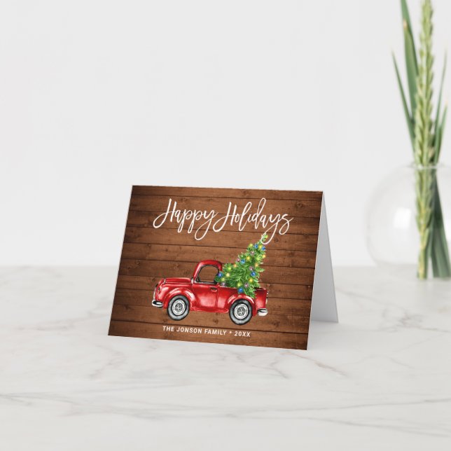 Retro Classic Rustic Red Truck Christmas Greeting Holiday Card (Front)