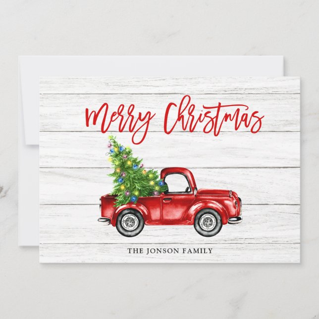 Retro Classic Rustic Red Truck Christmas Greeting Holiday Card (Front)