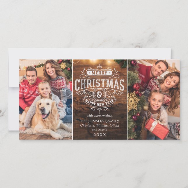 Retro Classic Rustic Wood Merry Christmas Greeting Holiday Card (Front)