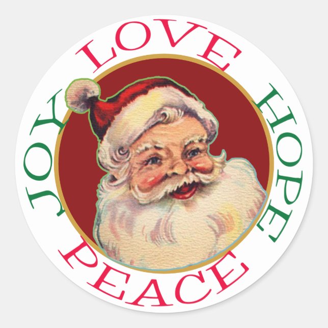 Retro Classic Santa Christmas Hope Peace Classic Round Sticker (Front)