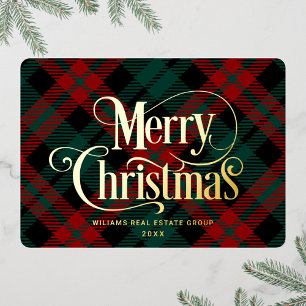 Retro Classic Sparkle Merry Christmas Gold Foil Holiday Card