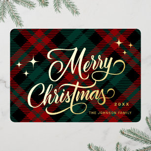 Retro Classic Sparkle Merry Christmas Gold Foil Holiday Card