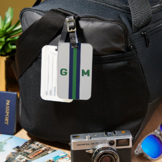 Retro Classic Stripes Bold Shadow Monogram 70s 80s Luggage Tag