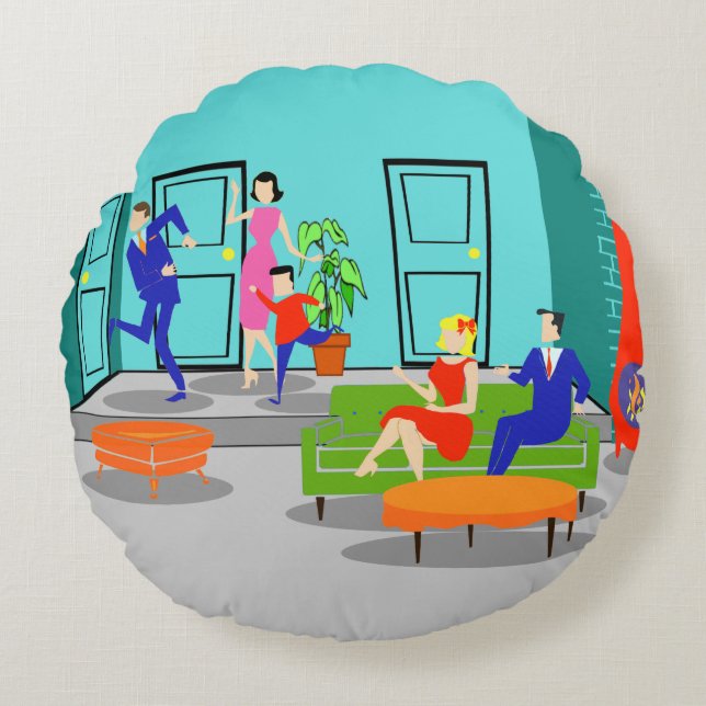 Retro Classic Television Round Pillow (Front)