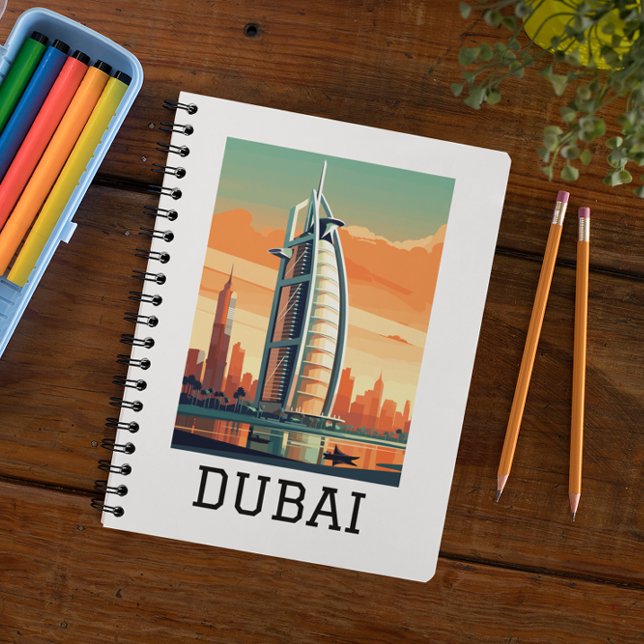 Retro Classic Travel Dubai UAE  Notebook (Dubai UAE Skyline notebook)