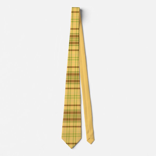 Retro Classic Yellow & Brown Plaid Pattern Men's Tie (Front)