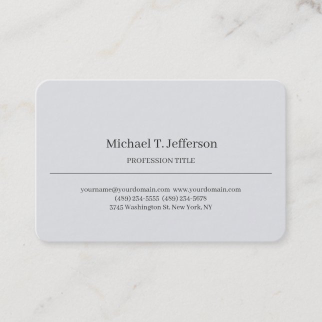 Retro Classical Elegant Plain Simple Grey Business Card (Front)
