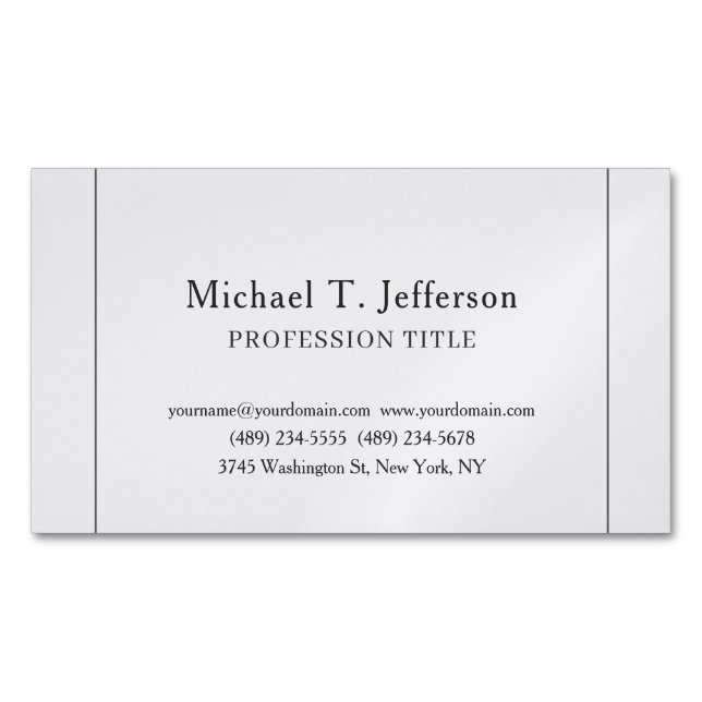 Retro Classical Elegant Plain Simple Grey Magnetic Business Card (Front)