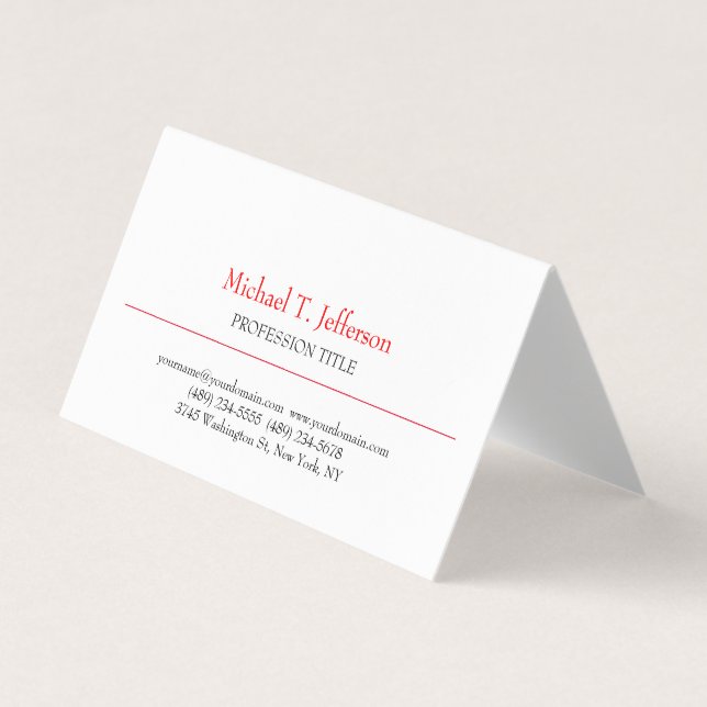 Retro Classical Elegant Plain Simple Red White Business Card (Front)