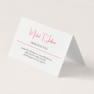 Retro Classical Elegant Plain Simple Red White Business Card
