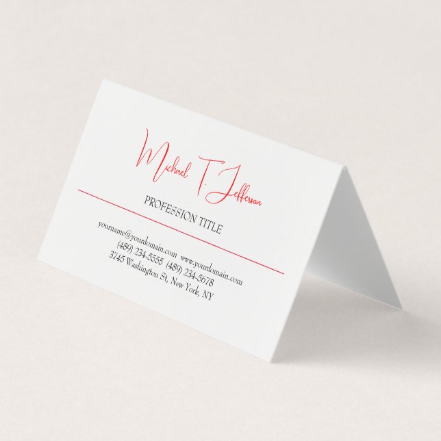 Retro Classical Elegant Plain Simple Red White Business Card (Front)
