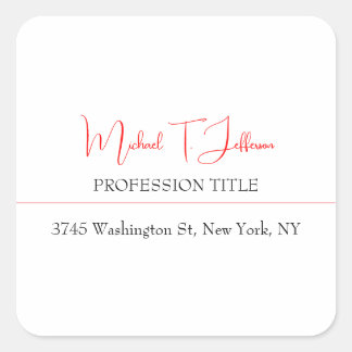 Retro Classical Elegant Plain Simple Red White Square Sticker