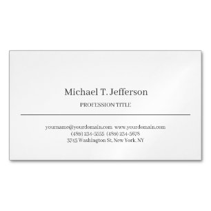 Retro Classical Elegant Plain Simple White Magnetic Business Card