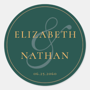 Retro Classy Minimal Emerald Green Wedding Classic Round Sticker
