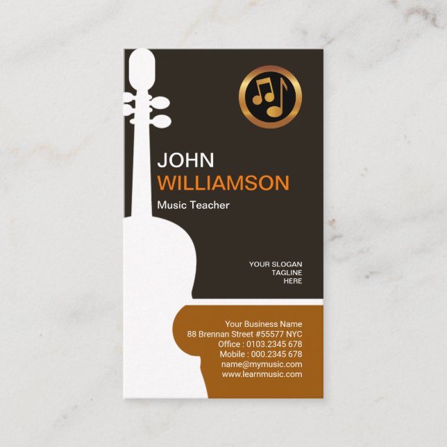 Retro Clean Plain Simple Violin Music Teacher Business Card (Front)