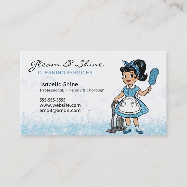 Retro Cleaning Lady Cleaner Service Housekeeper Business Card (Front)