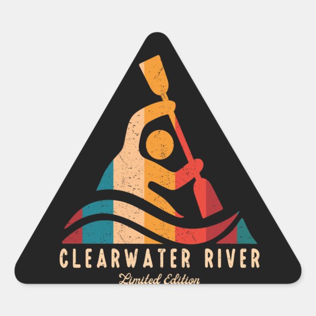 Retro Clearwater River Kayaking Triangle Sticker (Front)