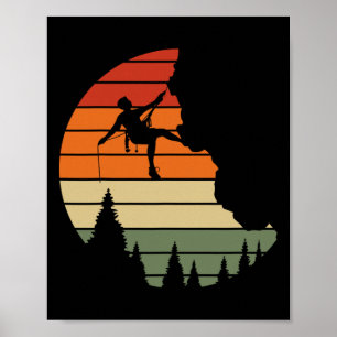 Retro Cliff Rock Climbing Mountain Climber Mountai Poster