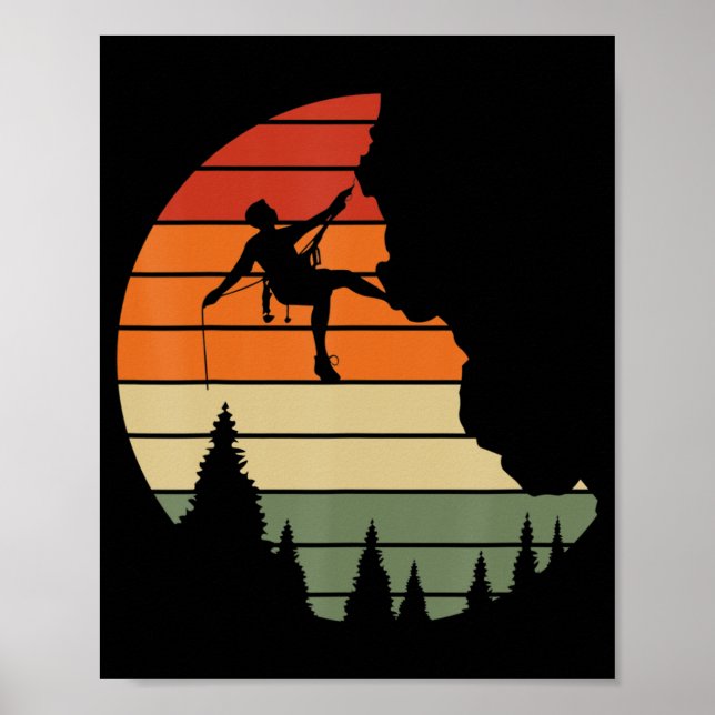 Retro Cliff Rock Climbing Mountain Climber Mountai Poster (Front)