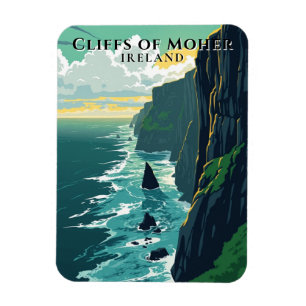 Retro Cliffs of Moher Ireland Landscape Travel Magnet