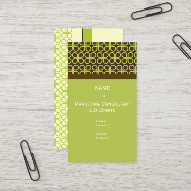 Retro Clovers Pattern / Moss Green Business Card (Front/Back In Situ)