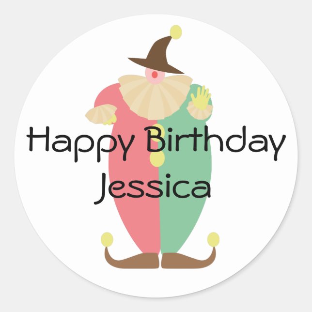 Retro Clown Theme Birthday Classic Round Sticker (Front)