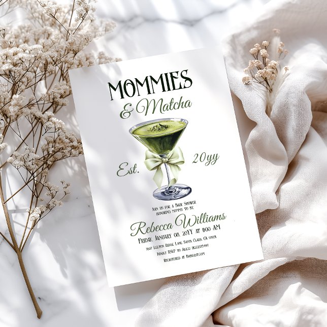 Retro Club Mommies and Matcha Bow Baby Shower Invitation (Creator Uploaded)