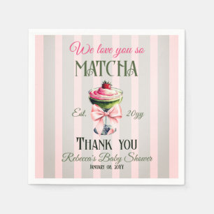 Retro Club Pink Bow Love You Matcha Baby Shower Napkin