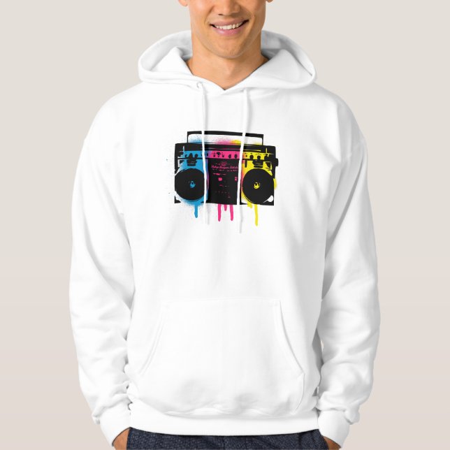 Retro CMYK Boombox Grafitti Spray Paint Design Hoodie (Front)