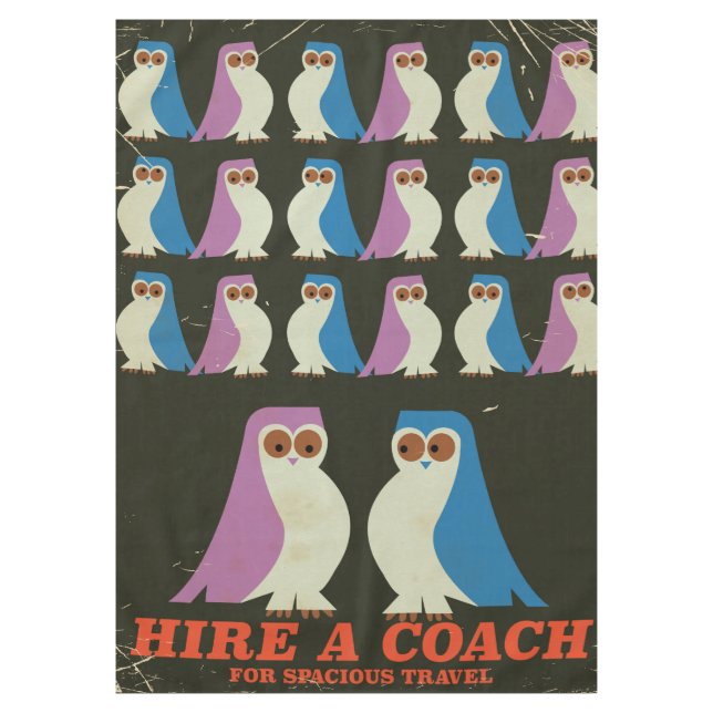 Retro Coach travel owl poster Tablecloth (Front)