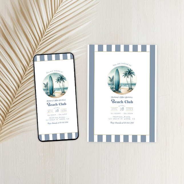 Retro Coastal Beach Club Birthday Party Invitation (Retro Coastal Beach Club Birthday Party Invitation)
