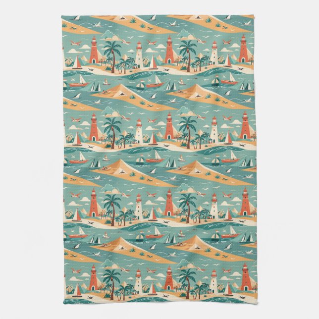 Retro Coastal Kitchen Towel (Vertical)