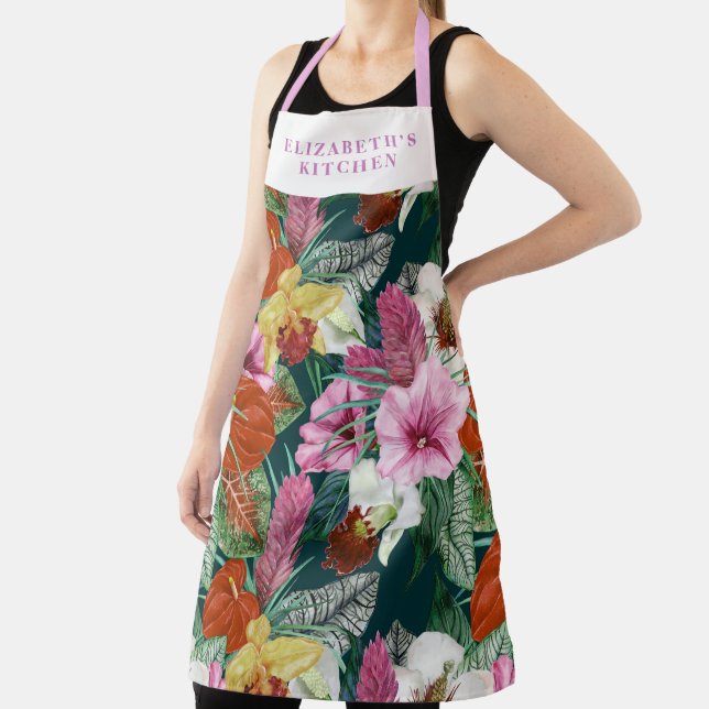 Retro Coastal Paradise Blooms Apron (Insitu)