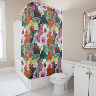 Retro Coastal Paradise Blooms Shower Curtain