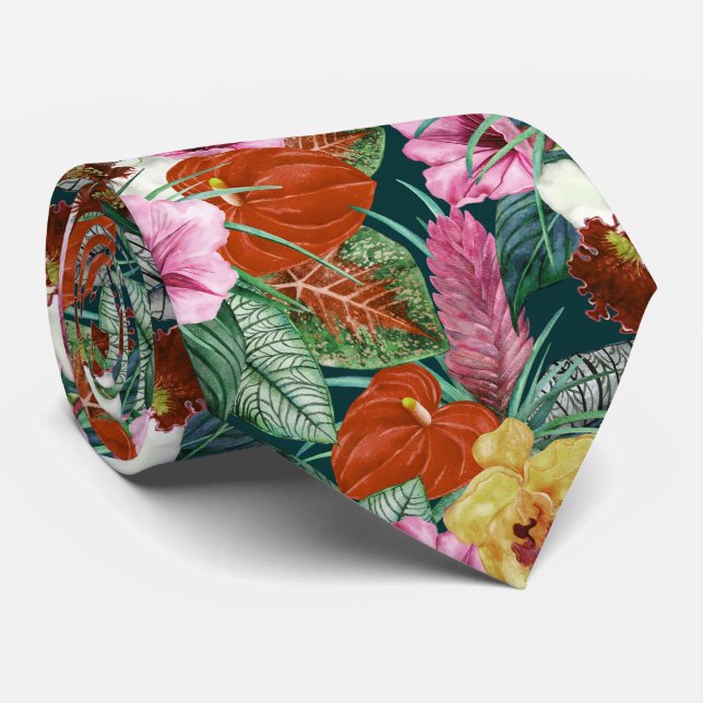 Retro Coastal Paradise Blooms Tie (Rolled)