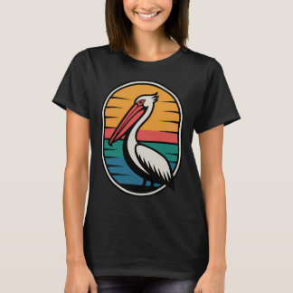 Retro Coastal Pelican Sunset T-Shirt