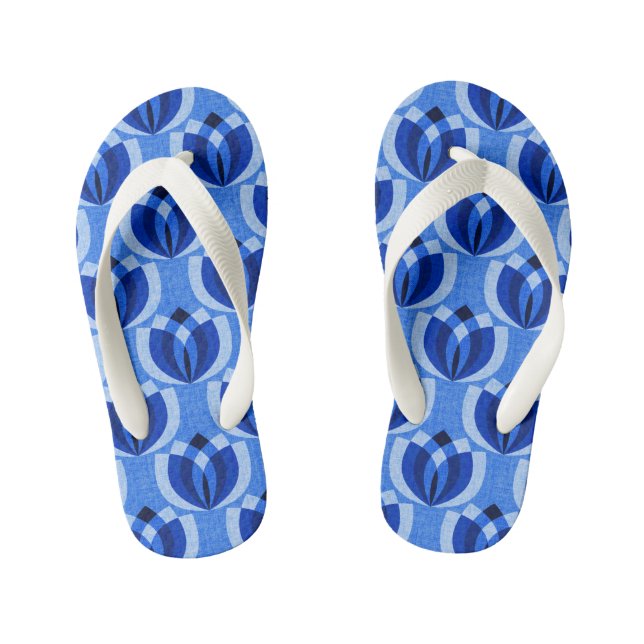 Retro cobalt blue flowers kid's flip flops (Footbed)