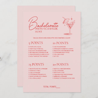 Retro Cocktail Bachelorette Game Scavenger Hunt Invitation