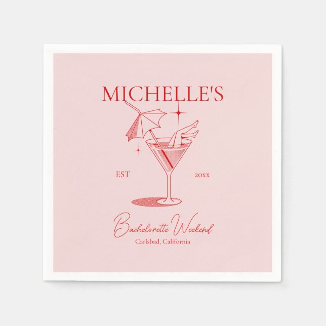 Retro Cocktail Bachelorette Party Napkin (Front)
