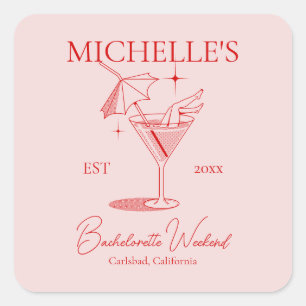 Retro Cocktail Bachelorette Party Square Sticker