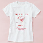 Retro Cocktail Bachelorette Party T-Shirt<br><div class="desc">Retro Cocktail Bachelorette Party T-Shirt. Personalise the custom text above. You can find additional coordinating items in our "Retro Cocktail Bachelorette Party" collection. ***PLEASE NOTE: ALL OF THE WORDING AND TEXT AND BACKGROUND COLOR IS EDITABLE. You can change all of the words and you can also change the text colour...</div>