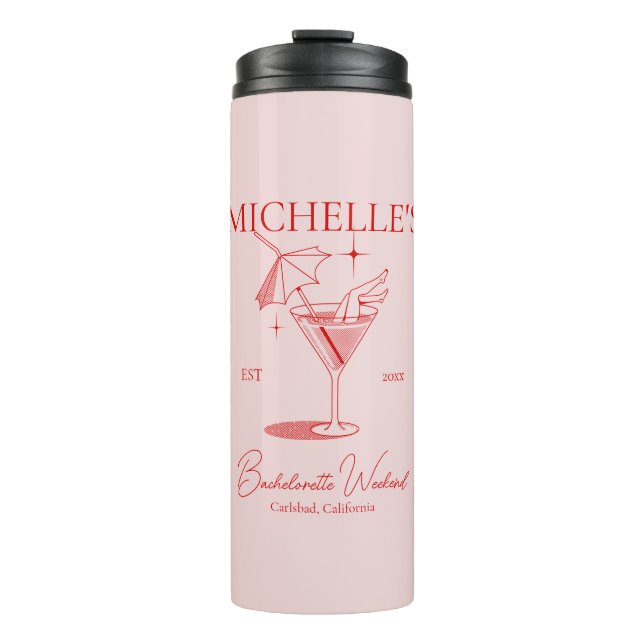 Retro Cocktail Bachelorette Party Thermal Tumbler (Front)