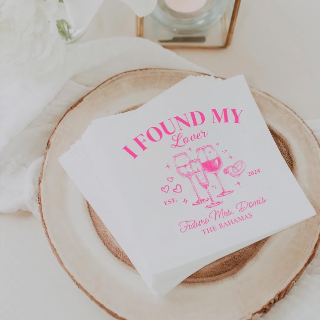 Retro Cocktail Bachelorette Pink Paper Napkin (Creator Uploaded)
